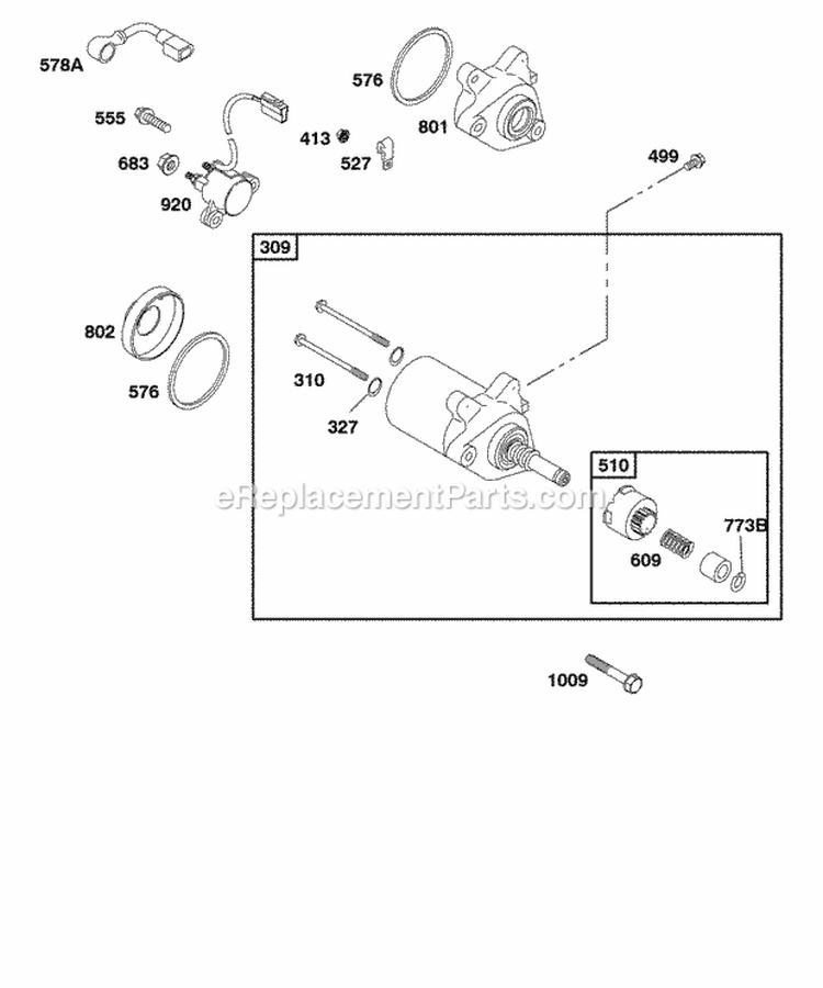 Electric Starter Diagram and Parts List for 117432-0552-A1  Briggs and Stratton Engine